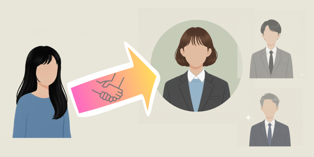 転職エージェントを1社に絞り、自分で選択して進むイメージイラスト