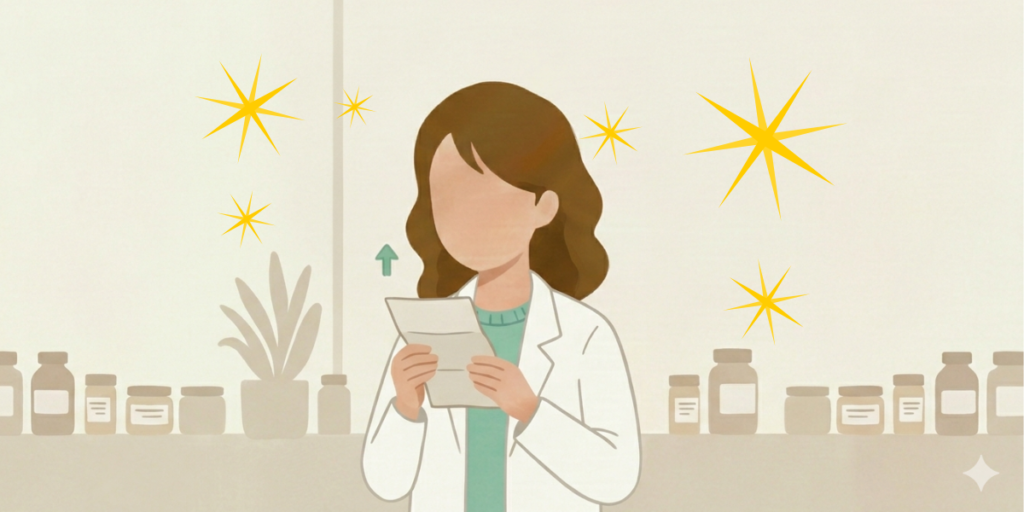求人情報を見て新しい働き方の可能性に気づく薬剤師のイラスト