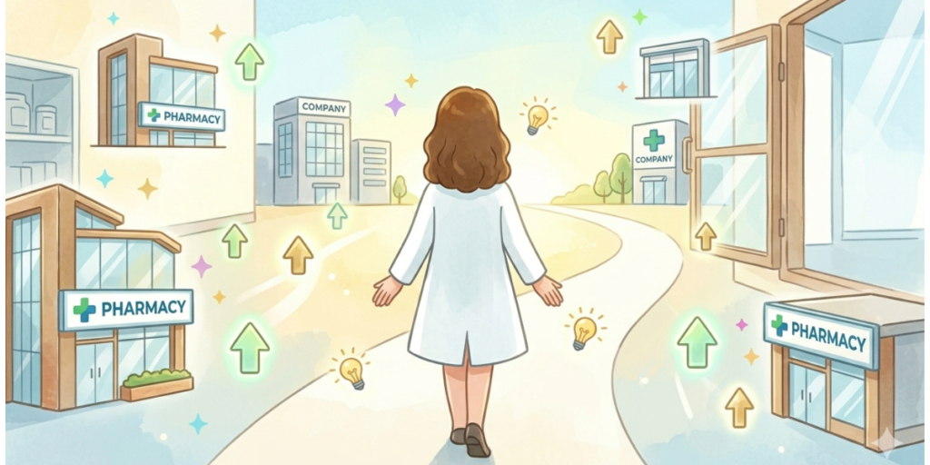 光り輝く未来の道へと一歩踏み出す薬剤師の後ろ姿