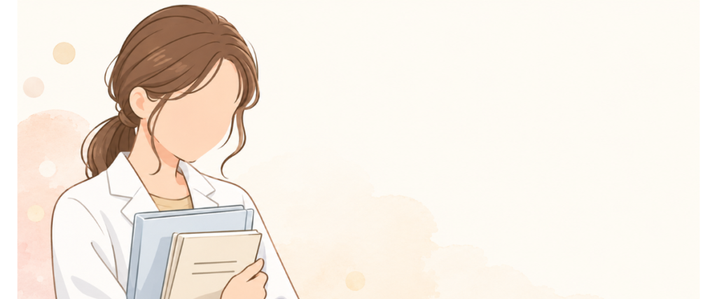 書類を手に前を向く女性薬剤師のイラスト